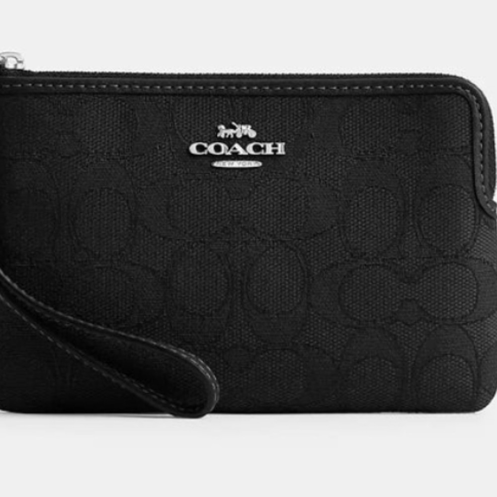Coach Signature Jacquard Wristlet in Black